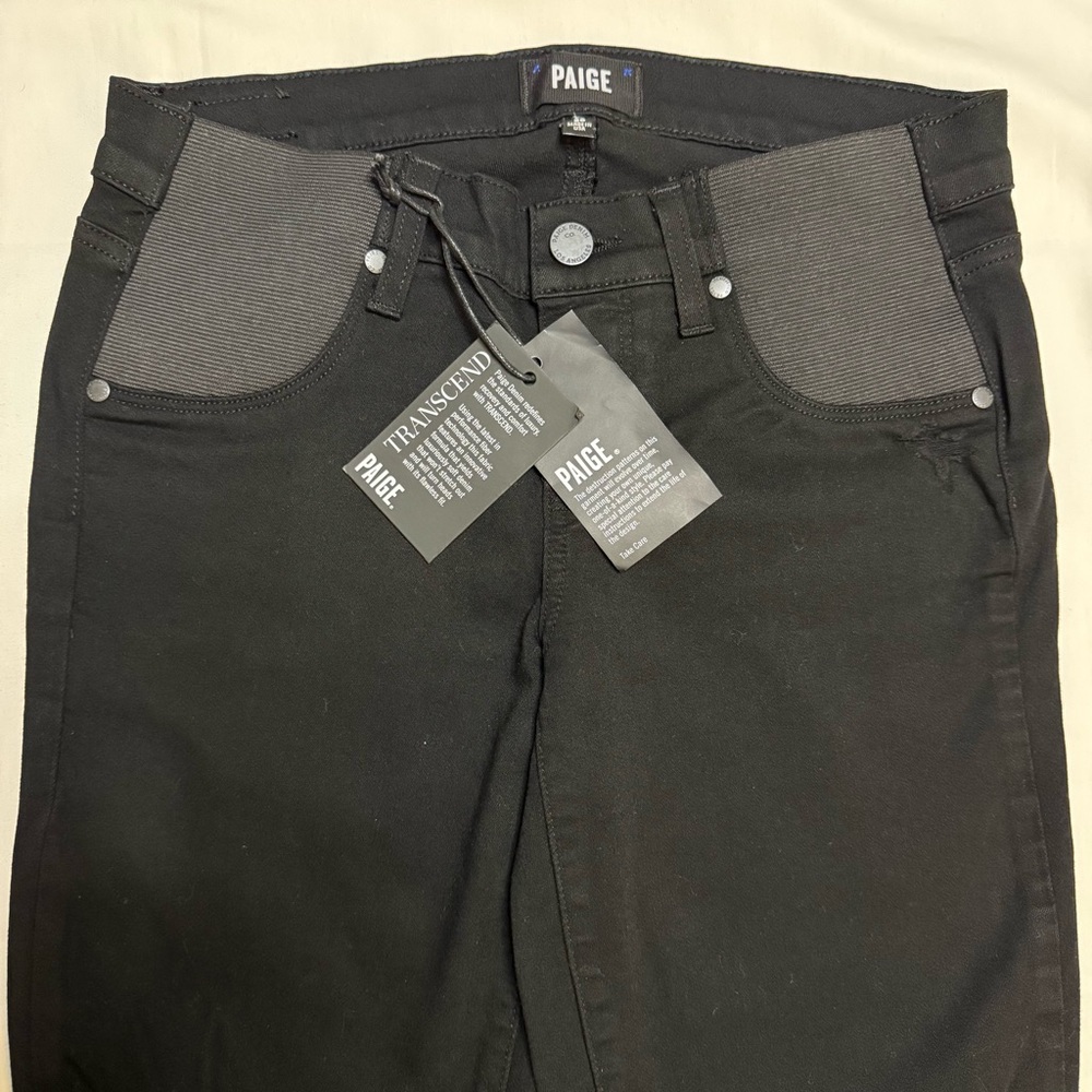 NWT PAIGE Verdugo Mid Rise Maternity Destructed Ultra Skinny Black Shadow Sz 26